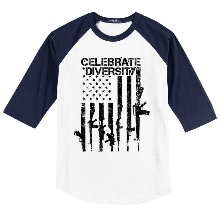 Celebrate Diversity Cute Gift Funny Guns Usa Flag Pro Gun Cute Gift Cute Gift Baseball Sleeve Shirt