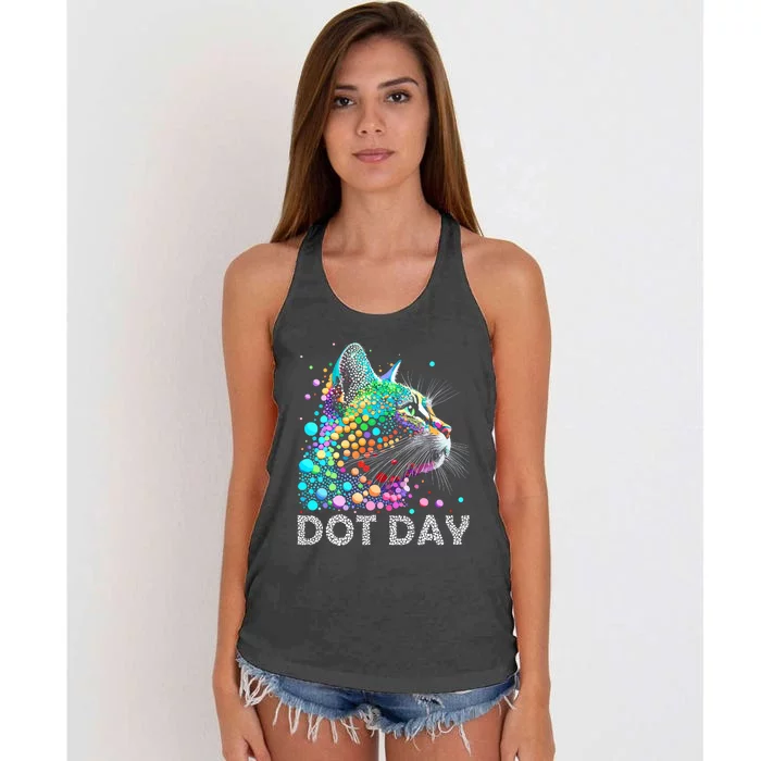 Colorful Dots Cat Lover Happy Dot Day Women's Knotted Racerback Tank