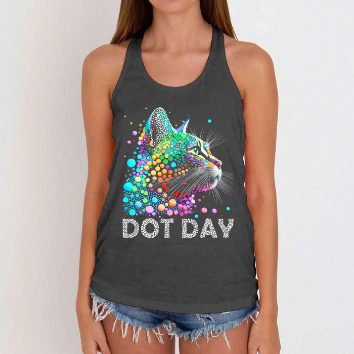 Colorful Dots Cat Lover Happy Dot Day Women's Knotted Racerback Tank