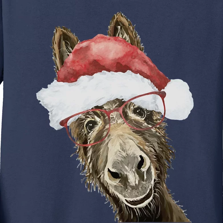 Christmas Donkey, Cute Christmas Donkey Kids Long Sleeve Shirt