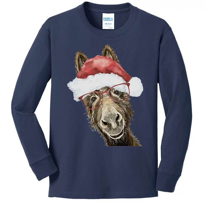 Christmas Donkey, Cute Christmas Donkey Kids Long Sleeve Shirt