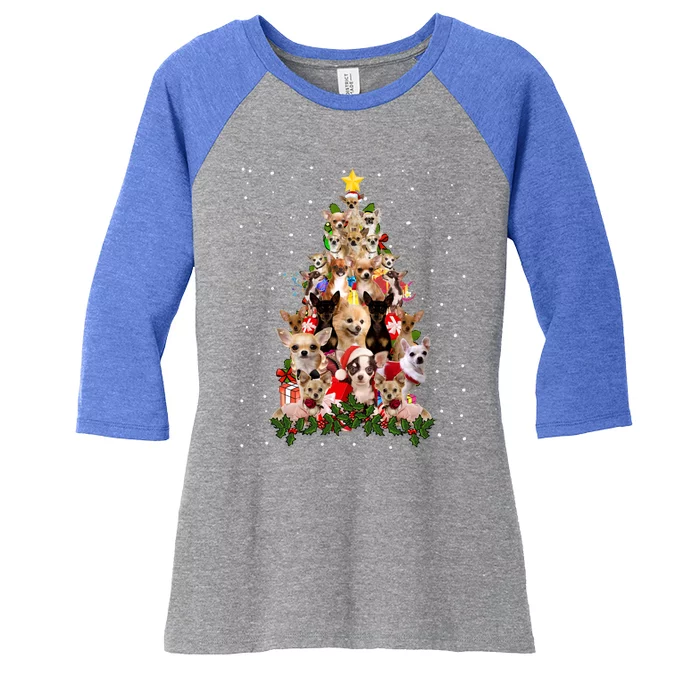 Chihuahua Dog Christmas Tree Lights Funny Xmas Dog Lover Cool Gift Women's Tri-Blend 3/4-Sleeve Raglan Shirt