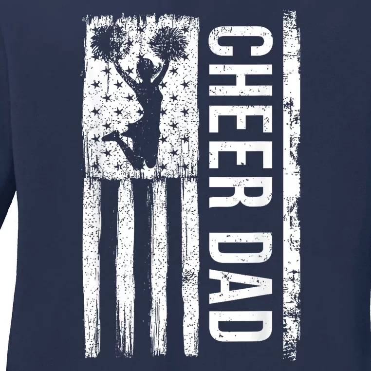 Cheer Dad Cheerleading American Flag Fathers Day Cheerleader Ladies Long Sleeve Shirt