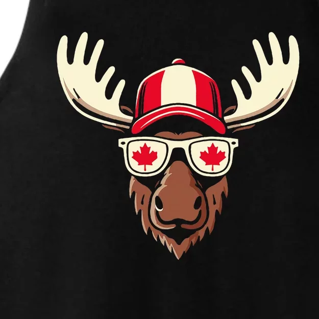 Canada Day Canadian Flag Maple Leaf Moose Sunglasses Ladies Tri-Blend Wicking Tank