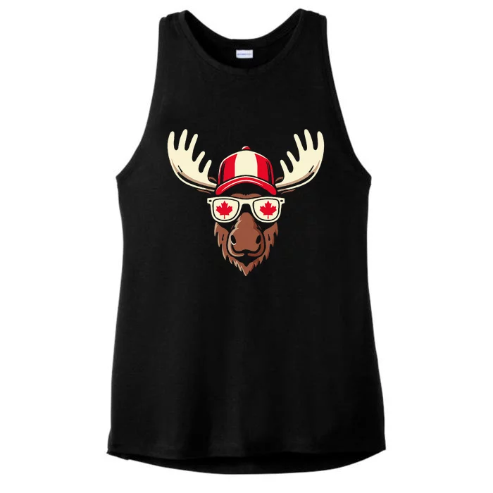 Canada Day Canadian Flag Maple Leaf Moose Sunglasses Ladies Tri-Blend Wicking Tank