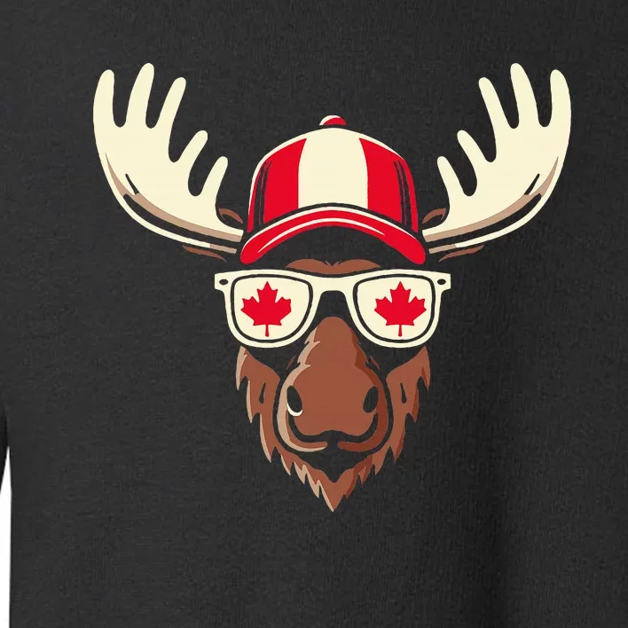 Canada Day Canadian Flag Maple Leaf Moose Sunglasses Toddler Sweatshirt