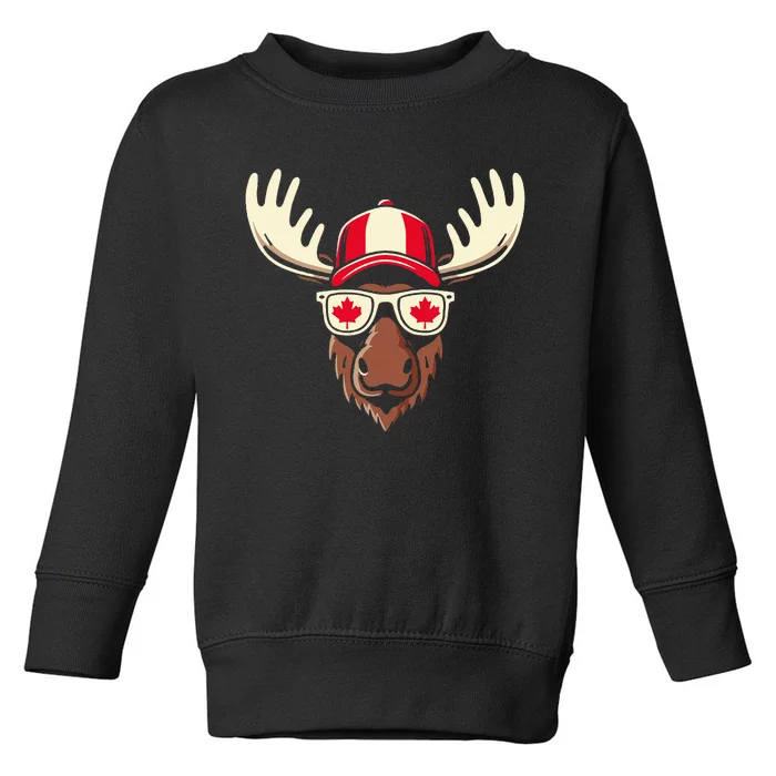 Canada Day Canadian Flag Maple Leaf Moose Sunglasses Toddler Sweatshirt