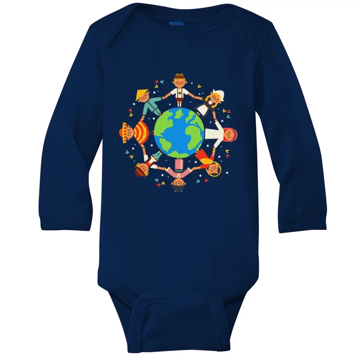 Cultural Diversity Children Around The World Earth Day Copy Baby Long Sleeve Bodysuit