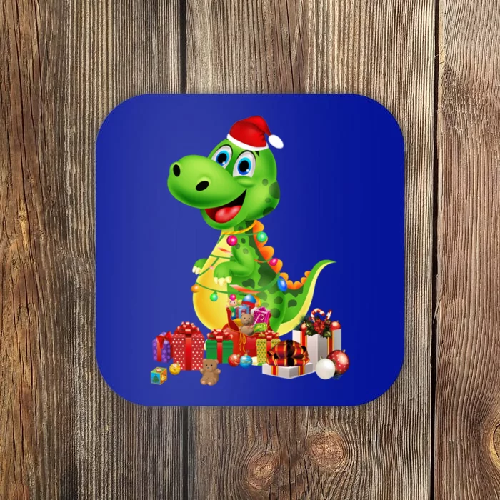 Cute Dinosaur Christmas Tree With Santa Hat Lights Treerex Gift Coaster