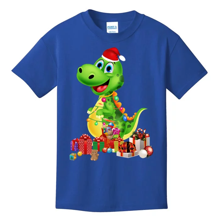 Cute Dinosaur Christmas Tree With Santa Hat Lights Treerex Gift Kids T-Shirt