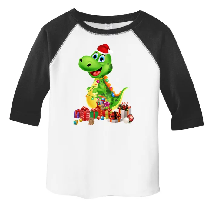 Cute Dinosaur Christmas Tree With Santa Hat Lights Treerex Gift Toddler Fine Jersey T-Shirt