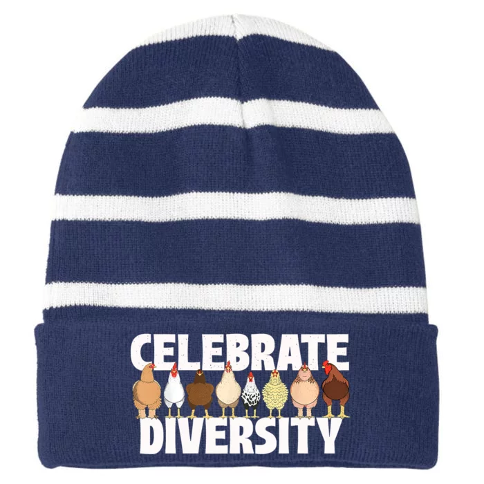 Celebrate Diversity Chicken Lover Farmyard Animal Lover Striped Beanie with Solid Band