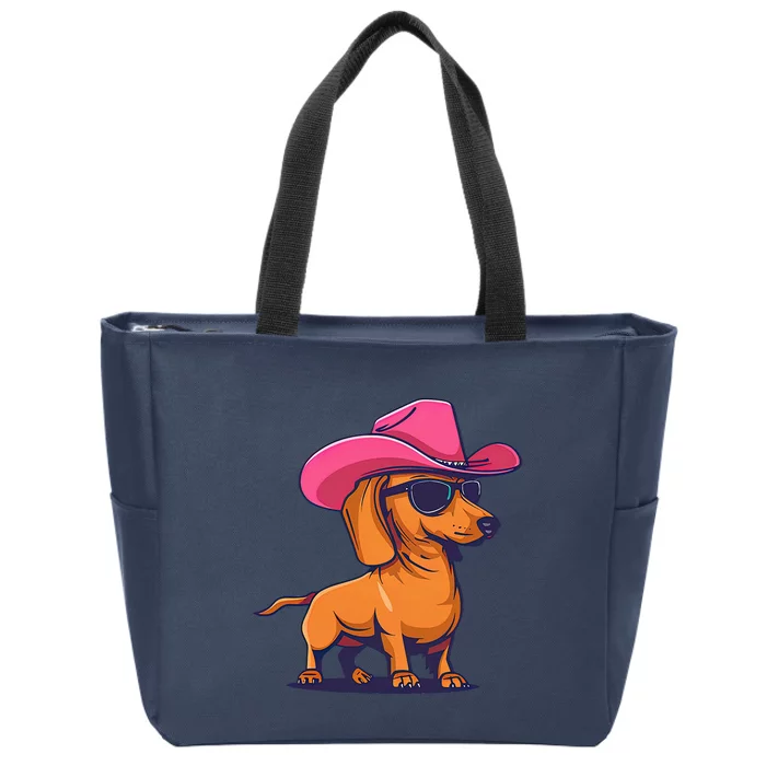 Cute Dachshund Cowboy Hat Wiener Sausage Dog Puppy Zip Tote Bag