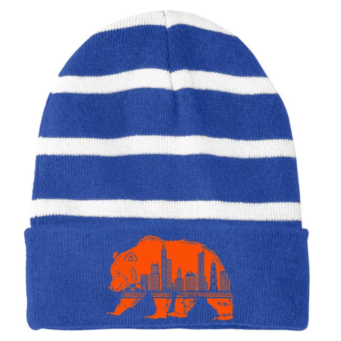 Chicago Downtown City Skyline Illinois Pride Striped Beanie with Solid Band