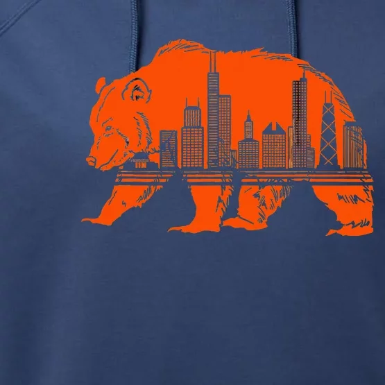 Chicago Downtown City Skyline Illinois Pride Performance Fleece Hoodie