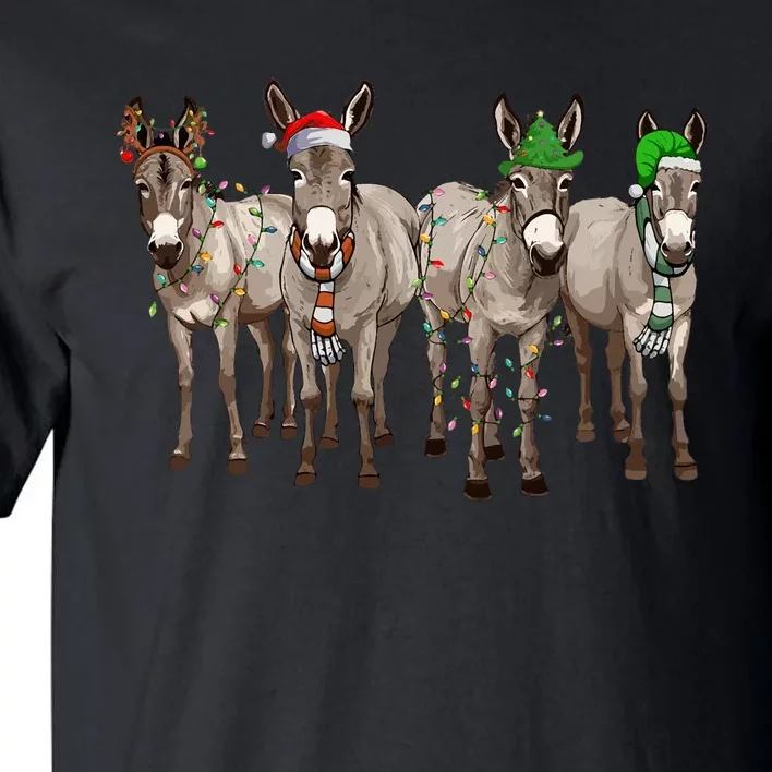 Cute Donkey Christmas Lights Santa Hat Farm Lover Tall T-Shirt