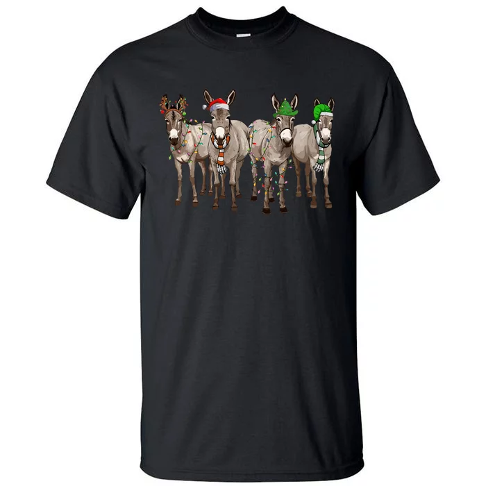 Cute Donkey Christmas Lights Santa Hat Farm Lover Tall T-Shirt