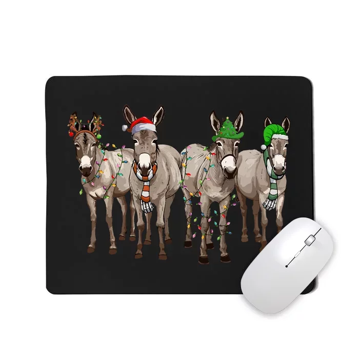 Cute Donkey Christmas Lights Santa Hat Farm Lover Mousepad