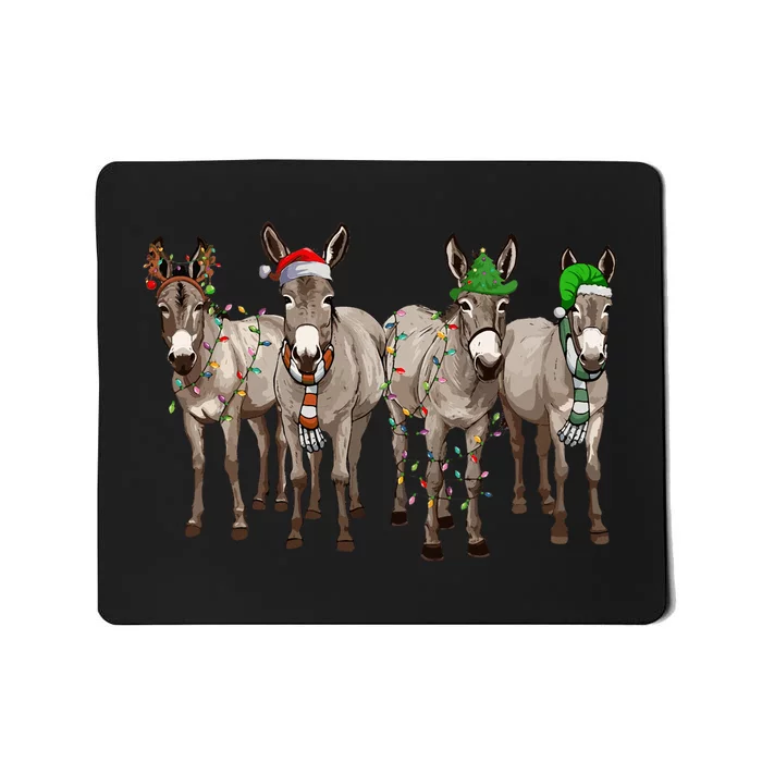 Cute Donkey Christmas Lights Santa Hat Farm Lover Mousepad