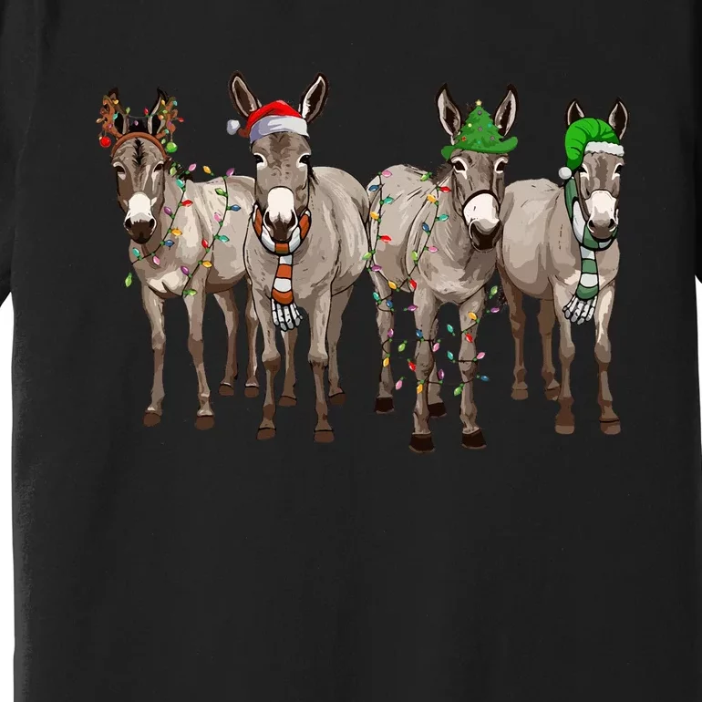 Cute Donkey Christmas Lights Santa Hat Farm Lover Premium T-Shirt