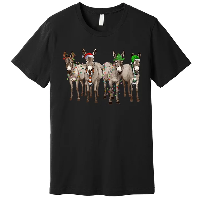 Cute Donkey Christmas Lights Santa Hat Farm Lover Premium T-Shirt