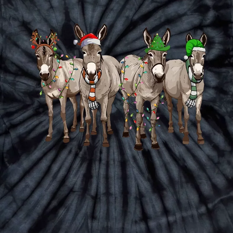 Cute Donkey Christmas Lights Santa Hat Farm Lover Tie-Dye T-Shirt