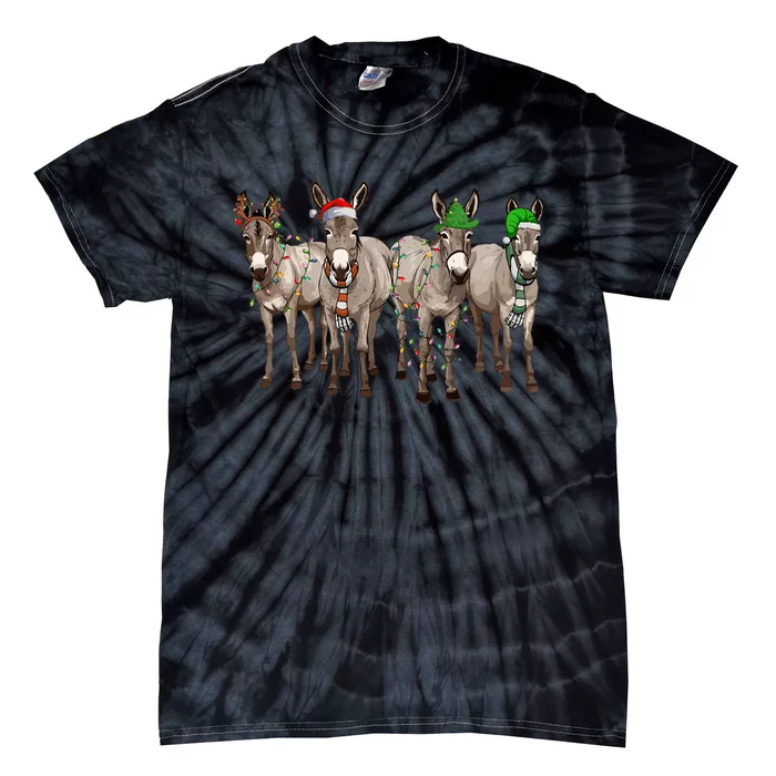 Cute Donkey Christmas Lights Santa Hat Farm Lover Tie-Dye T-Shirt