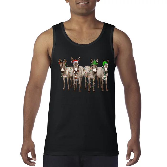 Cute Donkey Christmas Lights Santa Hat Farm Lover Tank Top