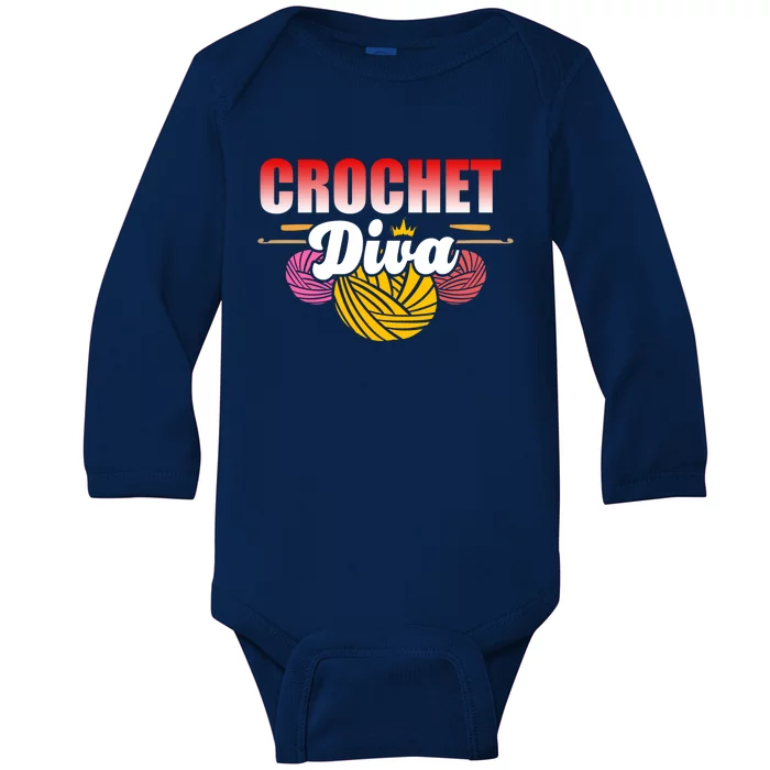 Crochet Diva Crocheter And Crocheting Lover Funny Gift Baby Long Sleeve Bodysuit