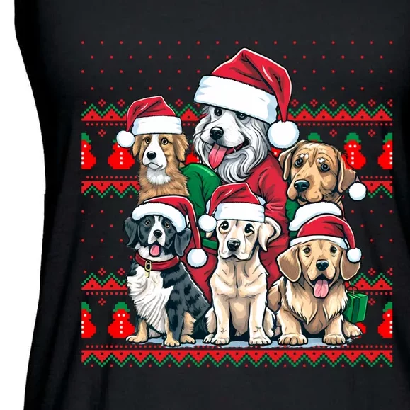 Cute Dog Christmas Ugly Sweater Family Matching Pajamas Dog Ladies Essential Flowy Tank