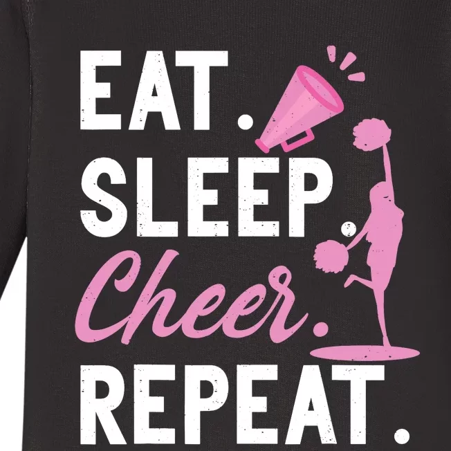 Cheerleading Dance Cheerleader Girl Eat Sleep Cheer Repeat Baby Long Sleeve Bodysuit