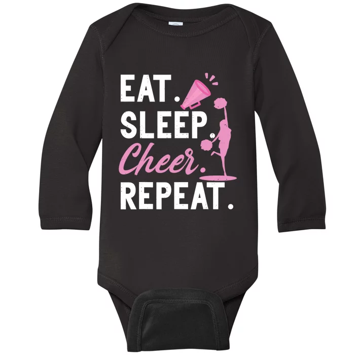 Cheerleading Dance Cheerleader Girl Eat Sleep Cheer Repeat Baby Long Sleeve Bodysuit