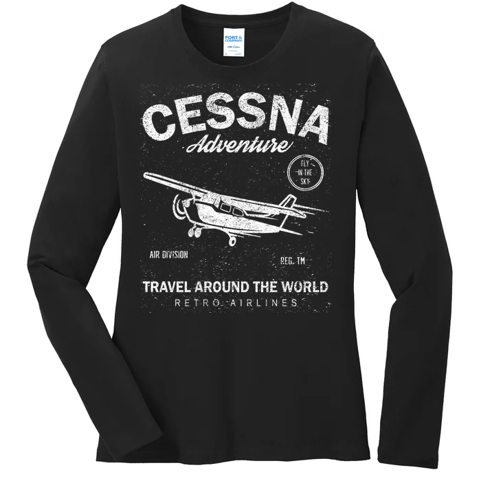 Cessna Distressed Ladies Long Sleeve Shirt