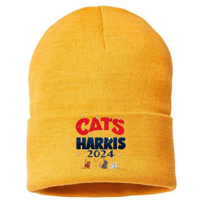 Cat Design Cats For Kamala Funny Harris Supporter Sustainable Knit Beanie