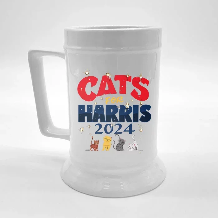 Cat Design Cats For Kamala Funny Harris Supporter Front & Back Beer Stein