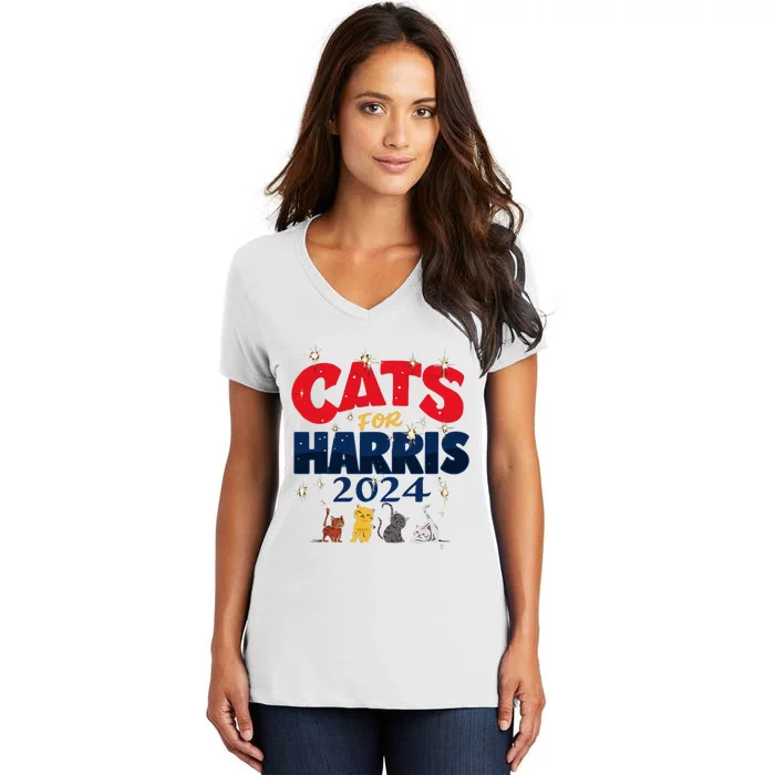 Cat Design Cats For Kamala Funny Harris Supporter Women's V-Neck T-Shirt