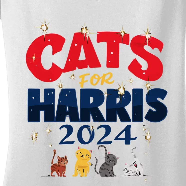 Cat Design Cats For Kamala Funny Harris Supporter Women's V-Neck T-Shirt