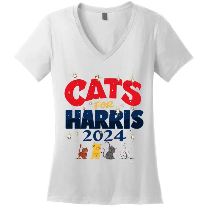 Cat Design Cats For Kamala Funny Harris Supporter Women's V-Neck T-Shirt