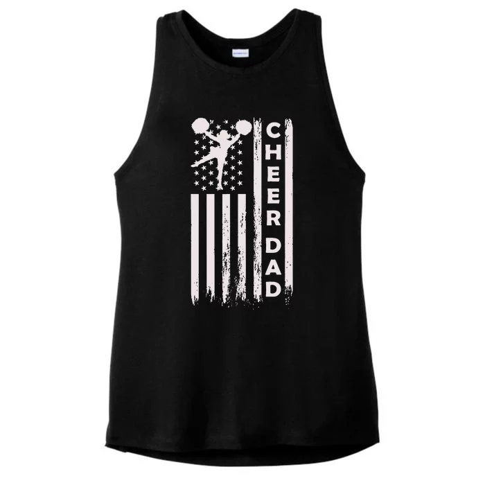 Cheer Dad Cheerleading Cheerleader Father American Flag Ladies Tri-Blend Wicking Tank