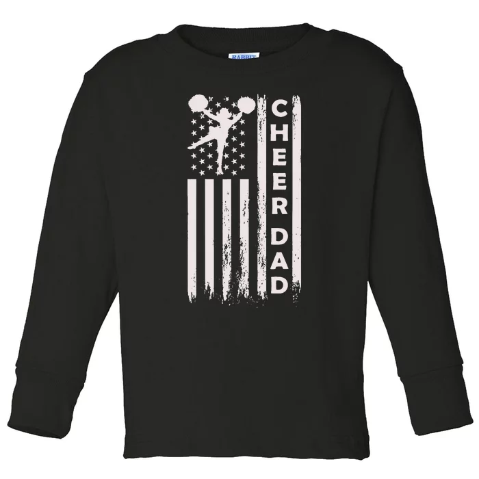 Cheer Dad Cheerleading Cheerleader Father American Flag Toddler Long Sleeve Shirt