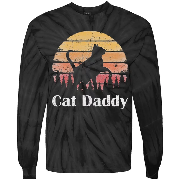 Cat Daddy Cat Lover Vintage Design Father's Day Cat Dad Tie-Dye Long Sleeve Shirt