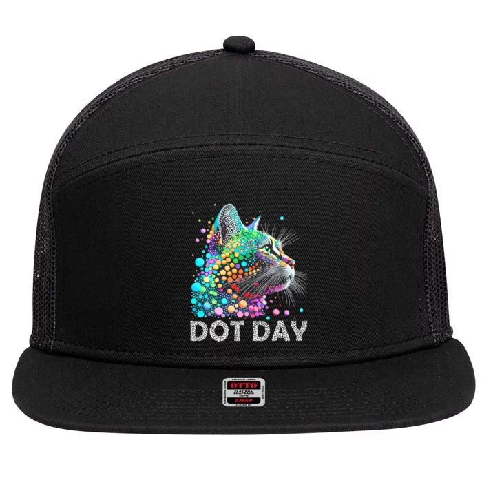 Colorful Dots Cat Lover Happy Dot Day 7 Panel Mesh Trucker Snapback Hat