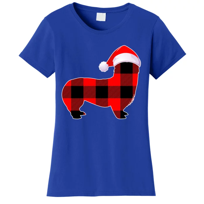 Corgi Dog Christmas Buffalo Plaid Funny Xmas Santa Hat Gift Women's T-Shirt