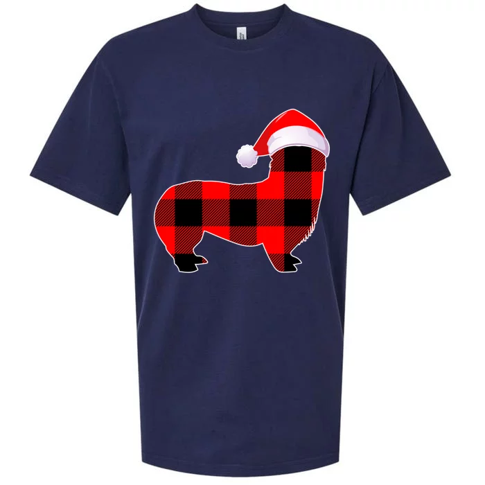 Corgi Dog Christmas Buffalo Plaid Funny Xmas Santa Hat Gift Sueded Cloud Jersey T-Shirt