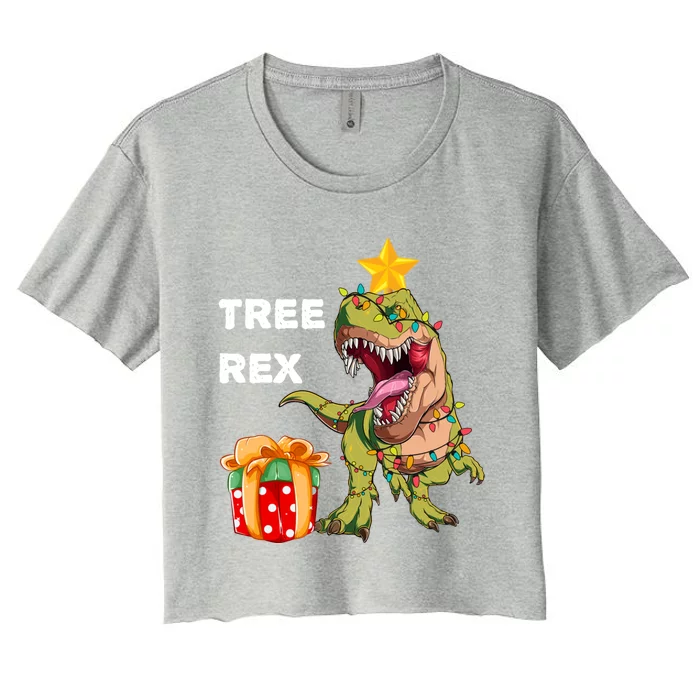 Christmas Dinosaur Christmas Tree Rex Gift Women's Crop Top Tee