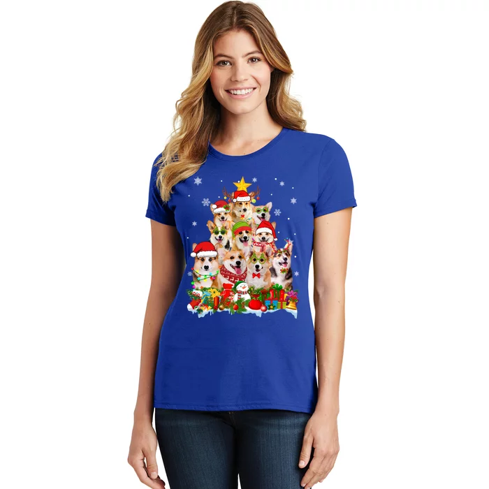 Corgi Dog Christmas Tree Lights Xmas Santa Hat Gift Women's T-Shirt