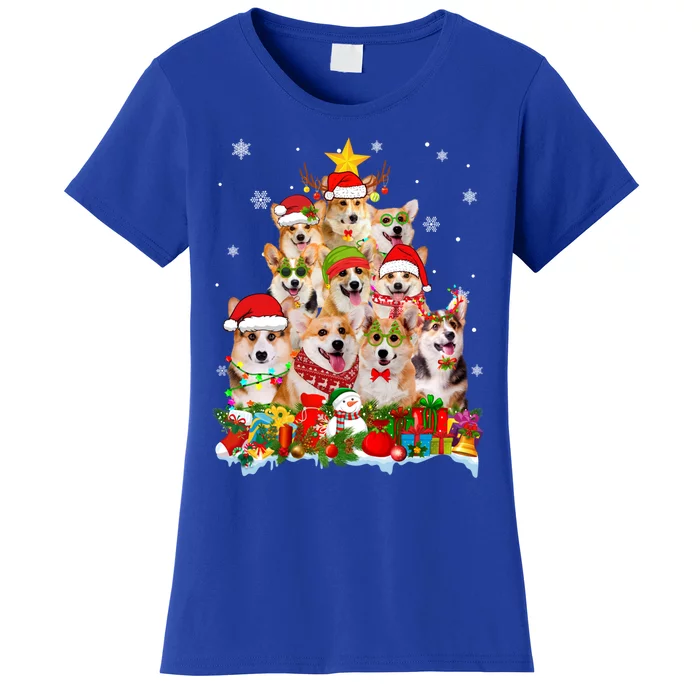 Corgi Dog Christmas Tree Lights Xmas Santa Hat Gift Women's T-Shirt