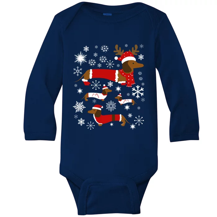 Cute Dachshund Christmas For Dog Lovers Gift Baby Long Sleeve Bodysuit