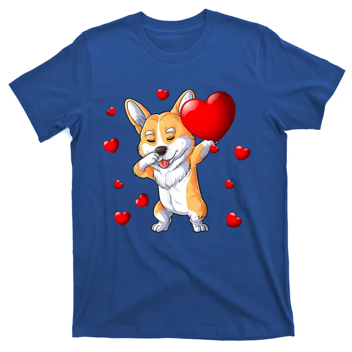 Cute Dabbing Corgi Dog Holding Heart Happy Valentines Day Cool Gift T-Shirt