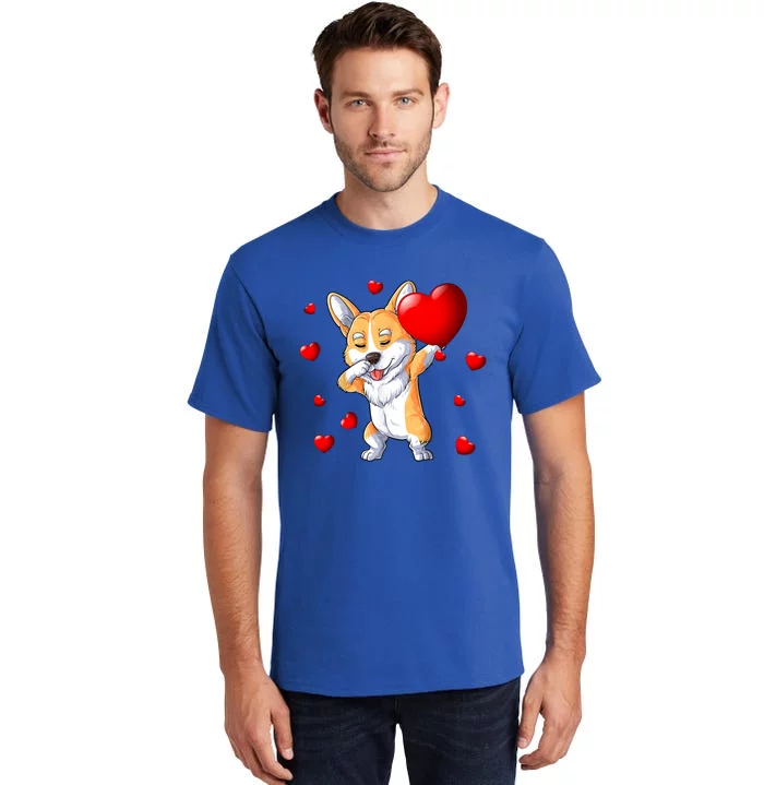 Cute Dabbing Corgi Dog Holding Heart Happy Valentines Day Cool Gift Tall T-Shirt